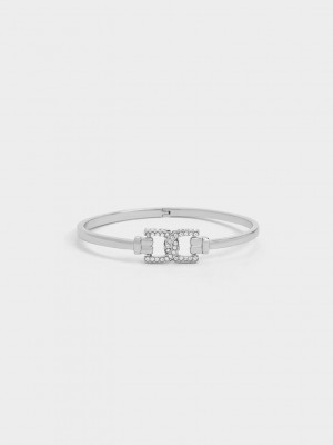Charles & Keith Gabine Swarovski Crystal Cuff Bangle Gümüş | DHXC-32849