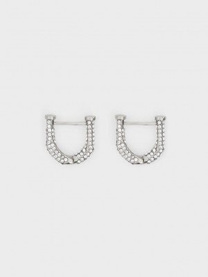 Charles & Keith Gabine Swarovski Crystal Huggie Earrings Gümüş | BUVN-72935