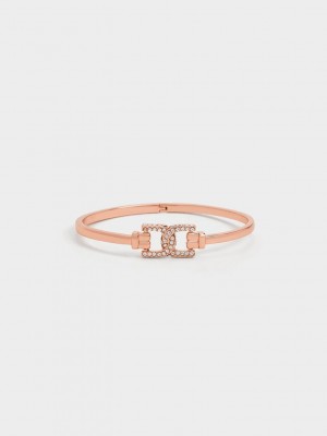 Charles & Keith Gabine Swarovski Crystal Cuff Bangle Pembe Altın | BGMW-16052