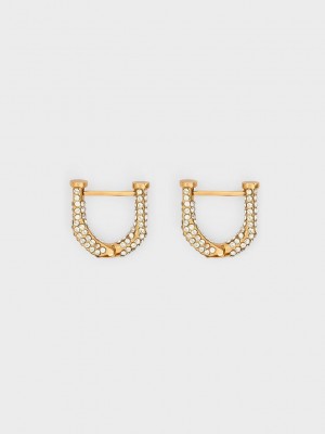 Charles & Keith Gabine Swarovski Crystal Huggie Earrings Altın | XICB-63742