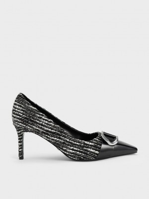 Charles & Keith Gabine Tweed Burunlu-Cap Pumps Renkli | YNRD-72946