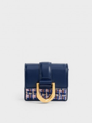 Charles & Keith Gabine Tweed Chain-Link Card Holder Lacivert | YMJR-57048