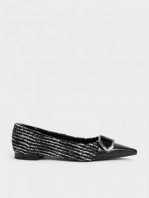 Charles & Keith Gabine Tweed & Deri Burunlu-Cap Ballerinas Renkli | NXWM-91627