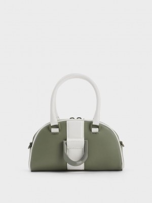 Charles & Keith Gabine Two-Tone Deri Bowling Bag Zeytin Yeşili Yeşil | HPQO-52734
