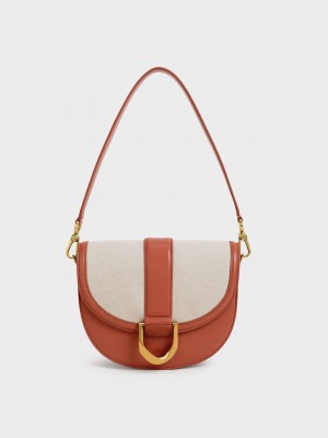 Charles & Keith Gabine Two-Tone Saddle Bag? Koyu Kırmızı | NRFT-67842