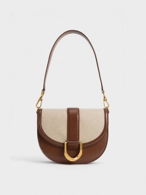 Charles & Keith Gabine Two-Tone Saddle Bag Çikolata | KFTL-72069