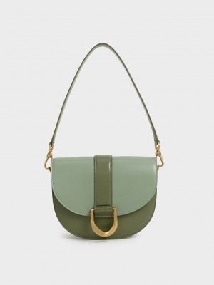 Charles & Keith Gabine Two-Tone Saddle Bag? Zeytin Yeşili | AOLB-92641