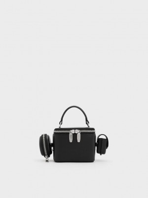 Charles & Keith Gaia Boxy Top Handle Bag Siyah | IEZJ-13279