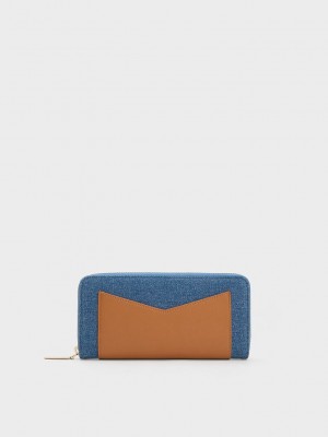 Charles & Keith Gaia Denim Zip-Around Wallet Mavi | VQCZ-52609