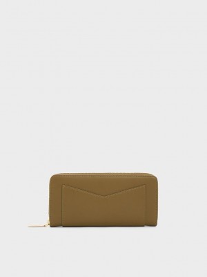 Charles & Keith Gaia Zip-Around Wallet Haki | KHWV-76154