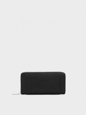 Charles & Keith Gaia Zip-Around Wallet Siyah | VWFU-37615