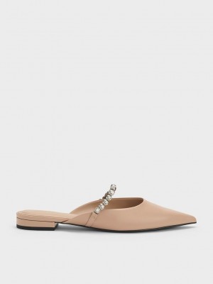 Charles & Keith Gem-Askılı Düz Mules Bej Rengi | YVHJ-81697