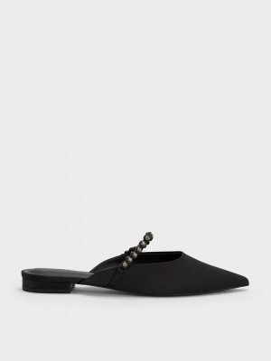 Charles & Keith Gem-Askılı Düz Mules Siyah | QBDI-75384