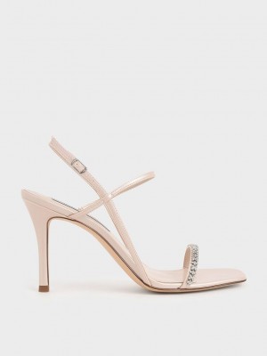 Charles & Keith Gem-Embellished Askısı Sandals Bej Rengi | PWHK-25847