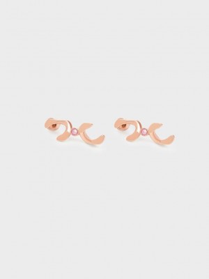 Charles & Keith Gem-Embellished Drop Earrings Pembe Altın | LAUD-14068