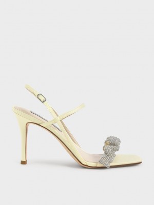 Charles & Keith Gem-Embellished Satin Stiletto Sandals Sarı | ISPK-05784