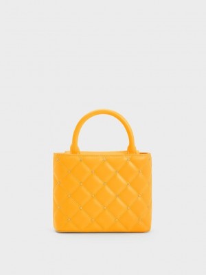 Charles & Keith Gem-Embellished Yastıklı Tote Bag Turuncu | ZICJ-29175