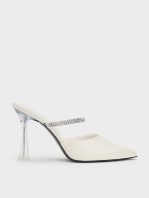 Charles & Keith Gem Askılı Mules Krema | XQAZ-97035