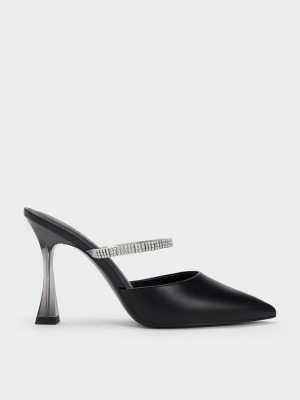 Charles & Keith Gem Askılı Mules Siyah | OPLI-51904