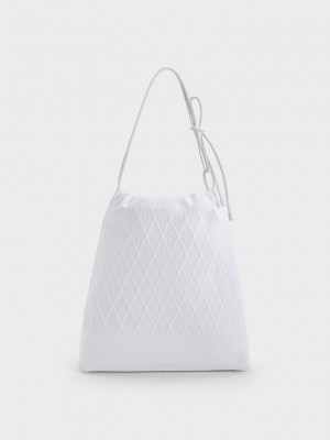 Charles & Keith Genoa Bow-Tie Örme Bag Beyaz | GSOF-23746