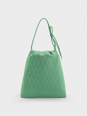 Charles & Keith Genoa Bow-Tie Örme Bag Yeşil | UAOC-51724