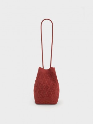 Charles & Keith Genoa Örme Drawstring Bag Koyu Kırmızı | PEZD-39745