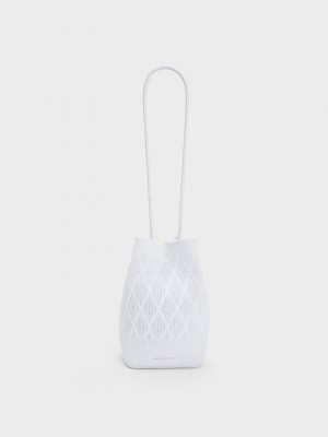Charles & Keith Genoa Örme Drawstring Bag Beyaz | UEMO-26409