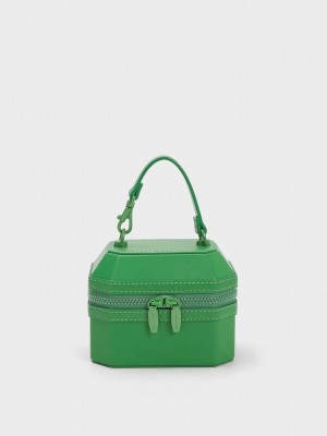 Charles & Keith Geometric Boxy Top Handle Bag Yeşil | JIMV-15203