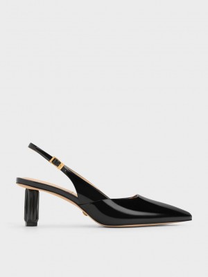 Charles & Keith Geometric Heel Arkası Açık Pumps Siyah | XYWE-81067