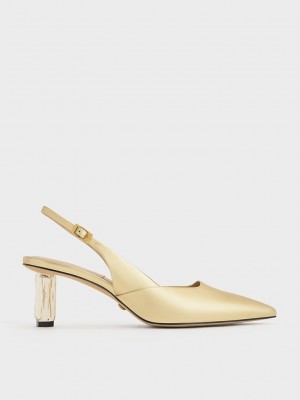 Charles & Keith Geometric Heel Arkası Açık Pumps Altın | VQSK-09732