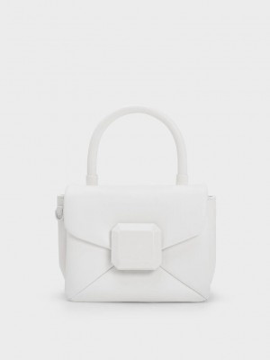 Charles & Keith Geometric Push-Lock Top Handle Bag Beyaz | WQVO-70831