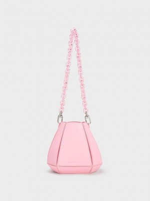 Charles & Keith Geometric Structured Bucket Bag Açık Pembe | LTCO-37926