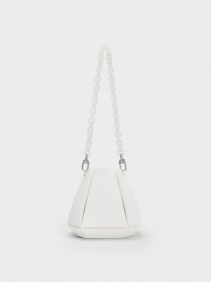 Charles & Keith Geometric Structured Bucket Bag Beyaz | BWUD-95470