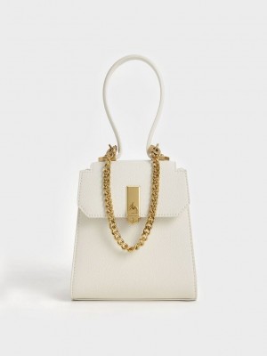 Charles & Keith Geometric Top Handle Chain-Link Bag Krema | NXQF-32741