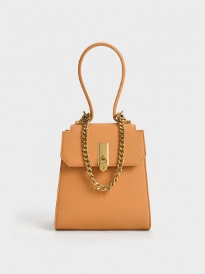 Charles & Keith Geometric Top Handle Chain-Link Bag Pumpkin | FWMV-37621