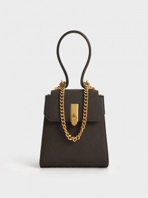 Charles & Keith Geometric Top Handle Chain-Link Bag Koyu | VNQE-47596