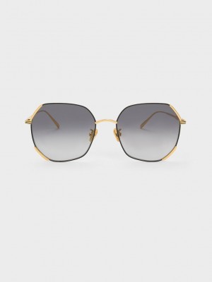 Charles & Keith Geometric Wire-Frame Butterfly Sunglasses Siyah | PLOY-18076