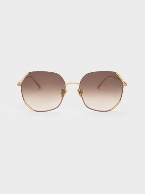 Charles & Keith Geometric Wire-Frame Butterfly Sunglasses Koyu Kırmızı | VWPD-07958