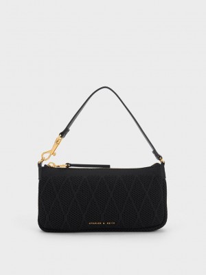 Charles & Keith Geona Örme Phone Pouch Siyah | HWGN-93086