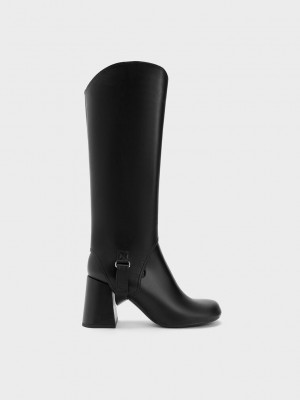 Charles & Keith Gigi Block Heel Knee-High Boots Siyah | NCFO-47890