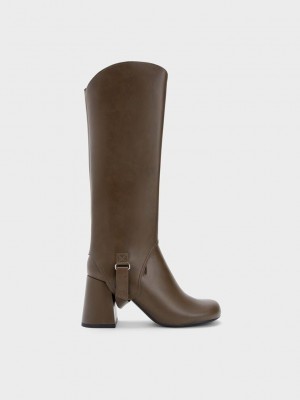 Charles & Keith Gigi Block Heel Knee-High Boots Koyu Kahverengi | DAIG-56127