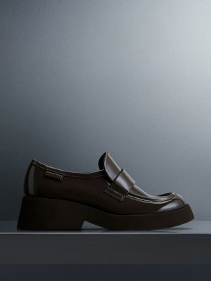 Charles & Keith Giselle Askılı Tıknaz Rugan Loafers Kahverengi | RPTB-27918