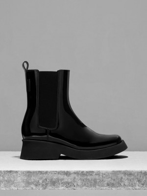 Charles & Keith Giselle Rugan Chelsea Boots Siyah | BMQG-93852