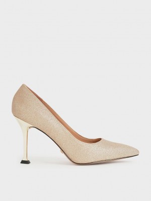 Charles & Keith Glittered Sculptural Stiletto Heel Pumps Altın | MENQ-41028
