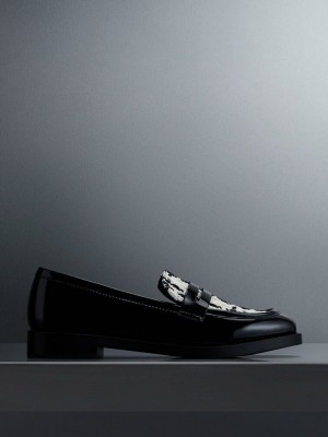 Charles & Keith Gretel Tweed Penny Loafers Siyah | XTUW-09352