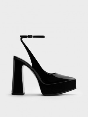 Charles & Keith Guinevere Rugan Platform Pumps Siyah | ZUNV-71264