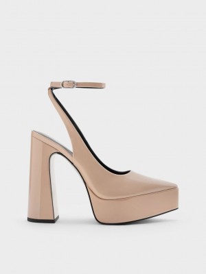 Charles & Keith Guinevere Rugan Platform Pumps Bej Rengi | UTHD-80635