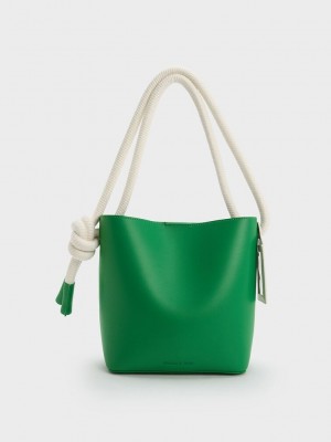 Charles & Keith Gwiana Knotted Bucket Bag Yeşil | JQIN-36847