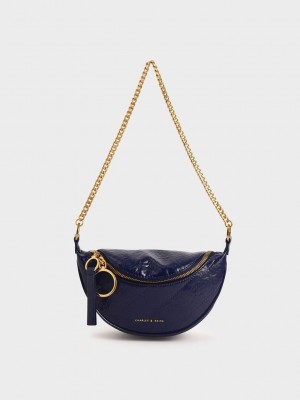 Charles & Keith Half Moon Crossbody Bag Koyu Mavi | YSJG-26701