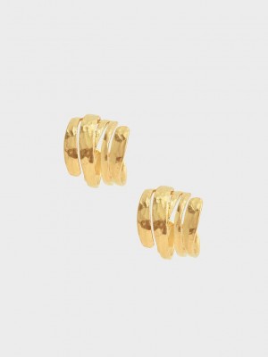 Charles & Keith Hammered Huggie Hoop Earrings Altın | EQWA-14098